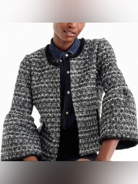 J. Crew Black and White Tweed Bell-Sleeve Jacket